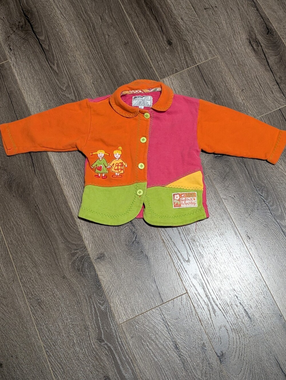Jana. Colorblock Toddler Jacket in Orange, Pink & Lime. Button Down. 18 Months.